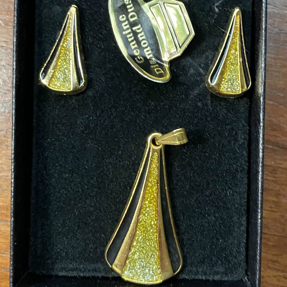 Van Doren Vintage Diamond Dust Art Deco Earrings and Pendant
